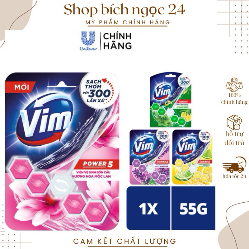 Viên Treo Bồn Cầu VIM POWER 5 sạch khuẩn thơm mát 55g/viên