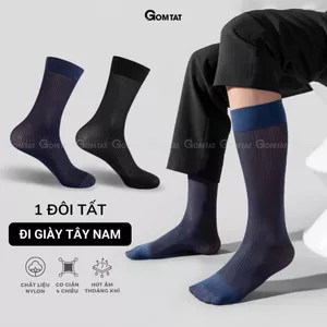 Tất giày tây nam GOMTAT chất liệu sợi Nylon cao cấp, họa tiết sọc gân, siêu mỏng xuyên thấu, mềm mịn - D16-A094-1DOI