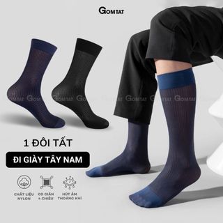 Tất giày tây nam GOMTAT chất liệu sợi Nylon cao cấp, họa tiết sọc gân, siêu mỏng xuyên thấu, mềm mịn - D16-A094-1DOI