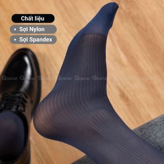 Hộp 5 đôi vớ công sở nam GOMTAT chất nylon cao cấp, họa tiết sọc gân xuyên thấu - D16-A094-CB5
