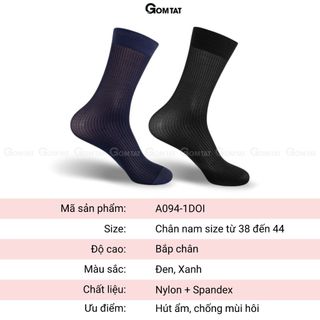 Tất giày tây nam GOMTAT chất liệu sợi Nylon cao cấp, họa tiết sọc gân, siêu mỏng xuyên thấu, mềm mịn - D16-A094-1DOI