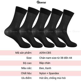 Hộp 5 đôi vớ công sở nam GOMTAT chất nylon cao cấp, họa tiết sọc gân xuyên thấu - D16-A094-CB5