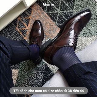 Tất giày tây nam GOMTAT chất liệu sợi Nylon cao cấp, họa tiết sọc gân, siêu mỏng xuyên thấu, mềm mịn - D16-A094-1DOI