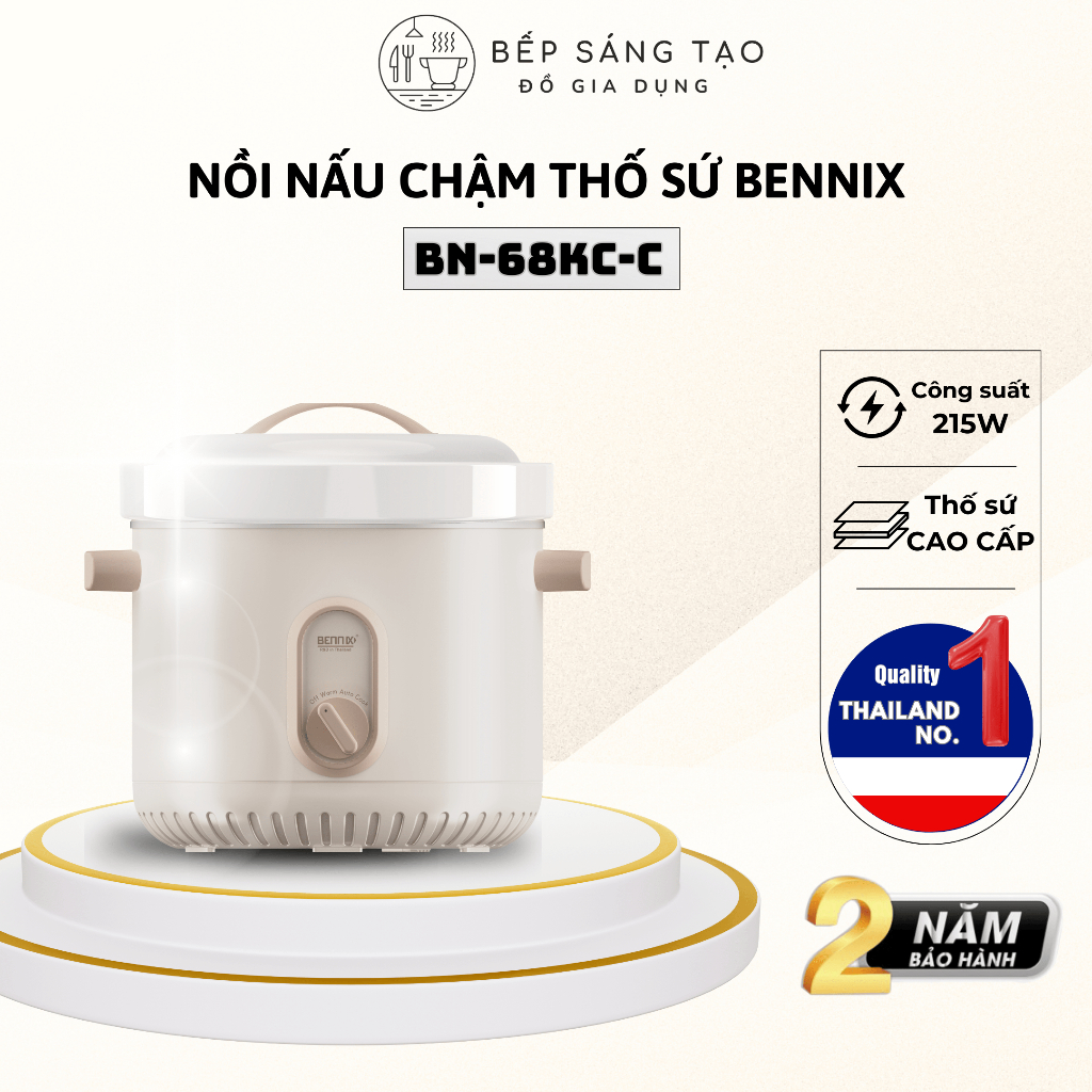 Nồi Nấu Chậm Bennix BN-68KC Hầm Cháo Cho Bé, Hầm Gà, Kho Cá, Bảo hành Chính Hãng 24 Tháng