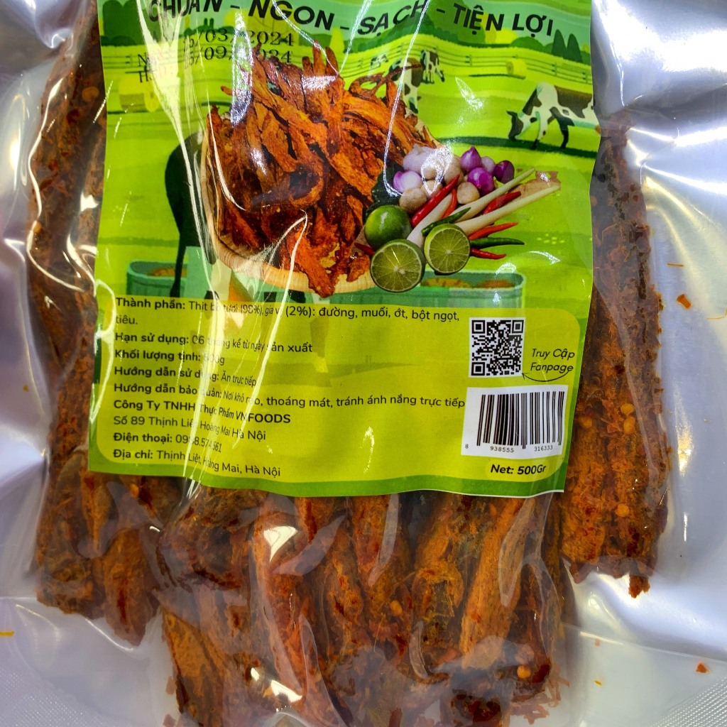 Khô Bò Que Tây Nguyên 500Gr Xuất Khẩu VNFoods