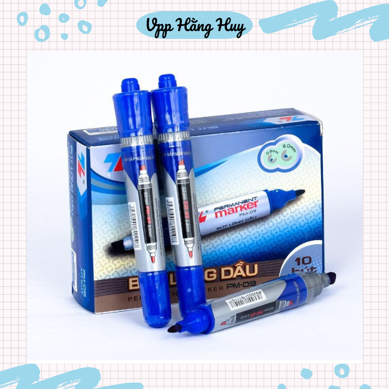 Hộp 10 Bút Dạ Dầu Pm09 Đủ 3 Màu Xanh Đen Đỏ