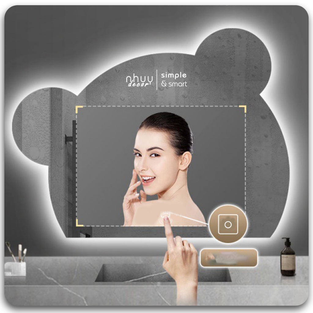 Gương gấu treo tường phòng tắm, gương đầu gấu treo bàn trang điểm xinh xắn, gương cảm ứng led Nhu Y Decor