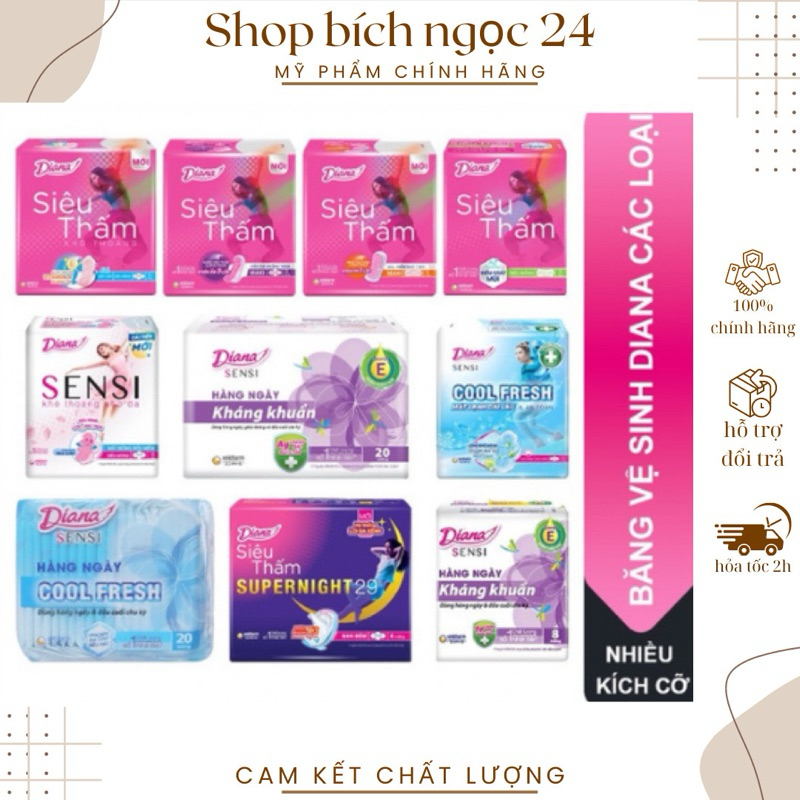 Băng vệ sinh Diana các loại sensi cool, hàng ngày, ban đêm