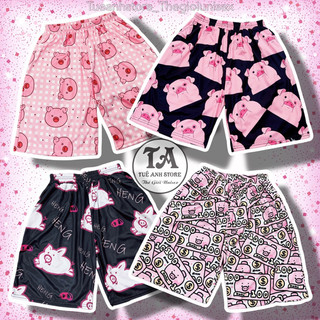 Size 38-85KG Quần Short Lững Hoạt Hình Cartoon Cute hoạ tiết HEO HỒNG ĐEN - Quần đùi cotton mùa hè nam nữ Unisex