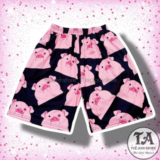 Size 38-85KG Quần Short Lững Hoạt Hình Cartoon Cute hoạ tiết HEO HỒNG ĐEN - Quần đùi cotton mùa hè nam nữ Unisex