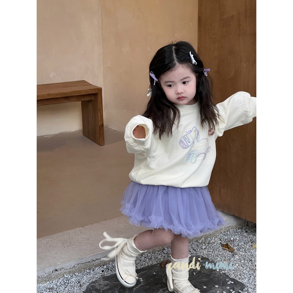 CANDIMIMI Áo Cotton Dài Tay Chú Ngựa Tím Mềm Mại Cho Bé Gái -  Phong Cách Hàn Quốc