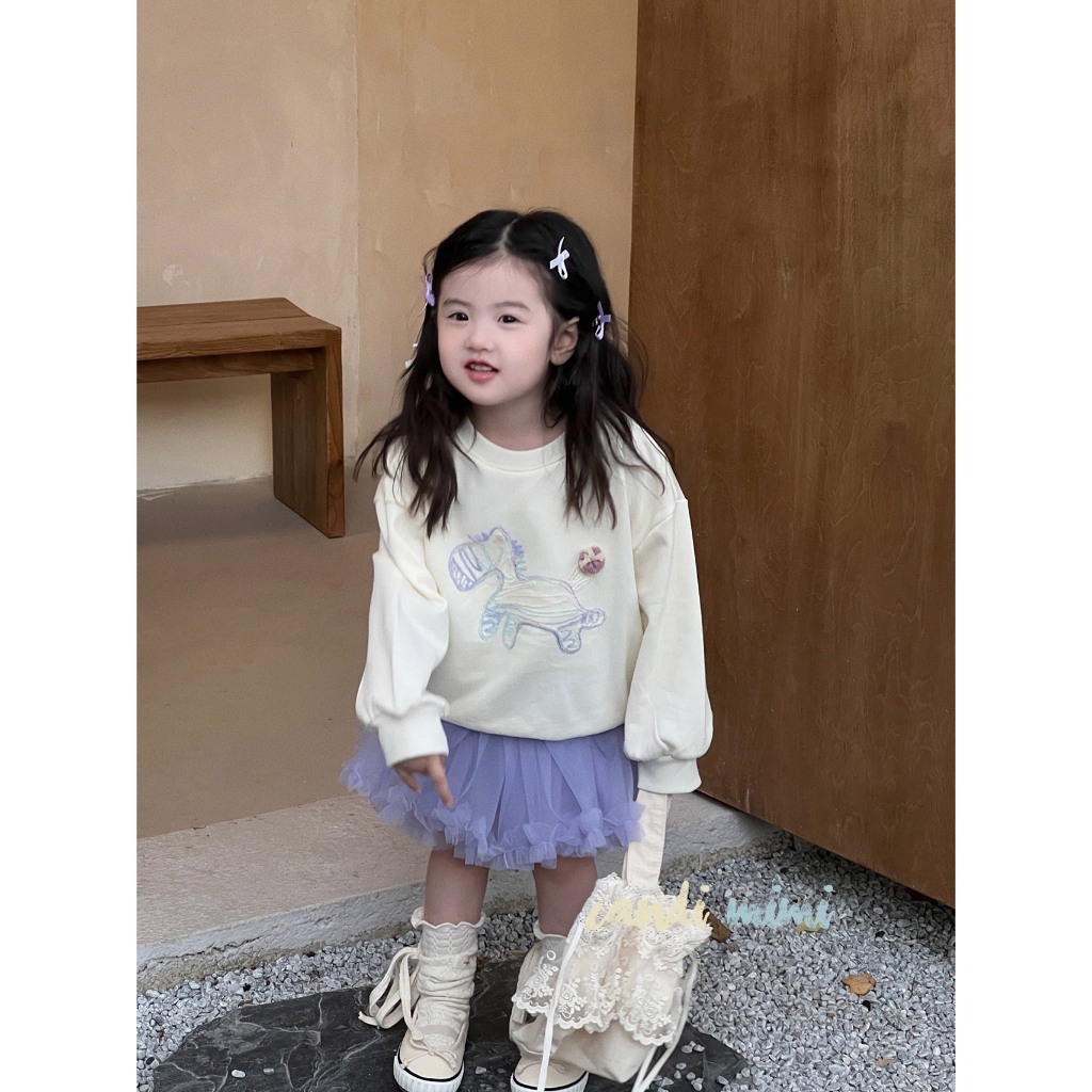 CANDIMIMI Áo Cotton Dài Tay Chú Ngựa Tím Mềm Mại Cho Bé Gái -  Phong Cách Hàn Quốc