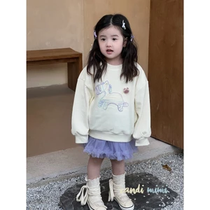 CANDIMIMI Áo Cotton Dài Tay Chú Ngựa Tím Mềm Mại Cho Bé Gái - Phong Cách Hàn Quốc