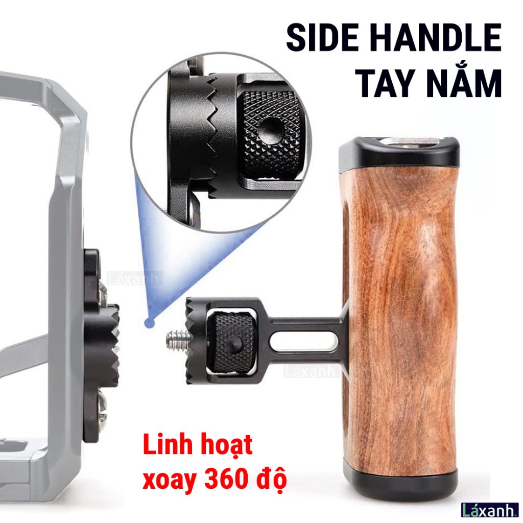 Tay cầm side handle răng cưa báng gỗ cage rig khung máy ảnh quay video ...