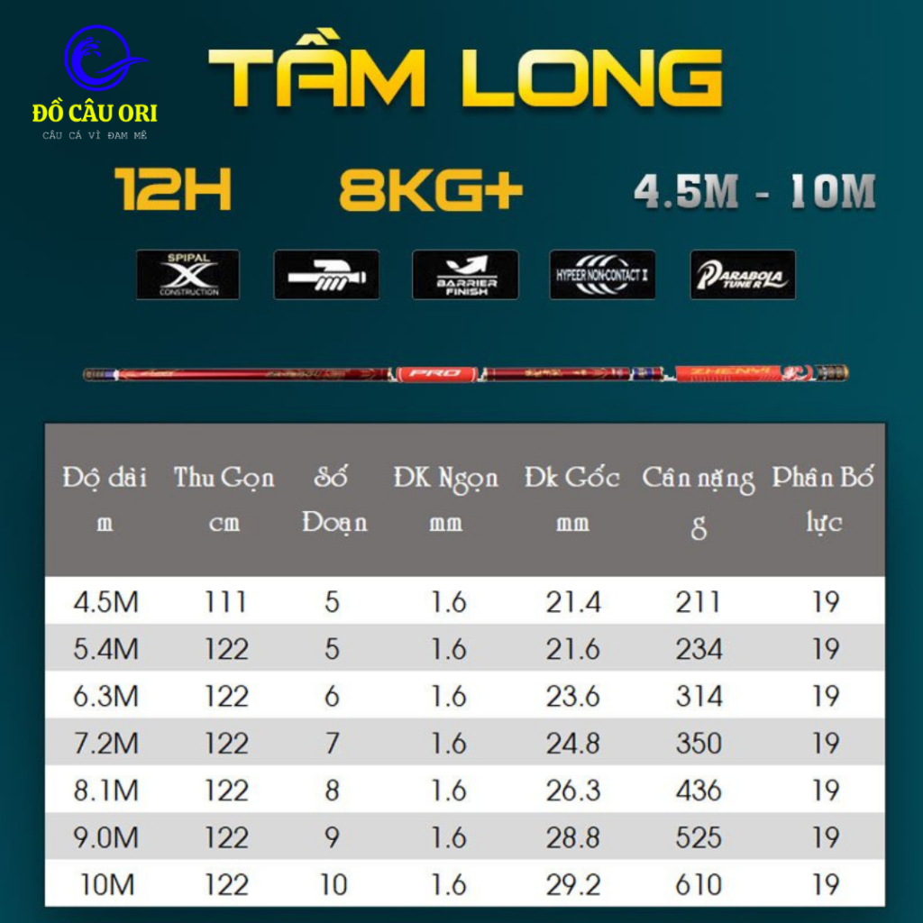 [Bảo Hành Trọn Đời 1 Lóng Bất Kỳ] Cần câu đài Săn Hàng TẦM LONG 12H chất liệu carbon 46T nhiều lớp tặng kèm ngọn phụ