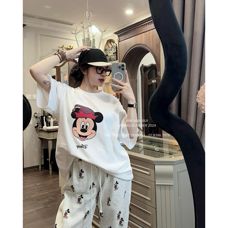 Set bộ Mickeyyy áo ngắn tay quần bò gấu hàng QC