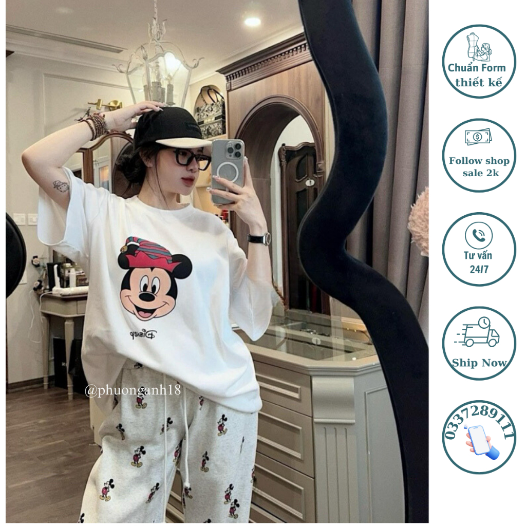 Set bộ Mickeyyy áo ngắn tay quần bò gấu hàng QC