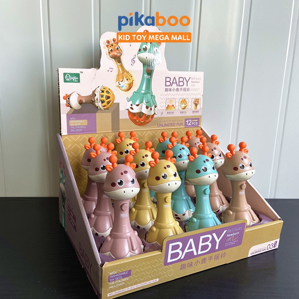 Ảnh Đồ chơi xúc xắc hươu cao cổ kèm gặm nướu phát nhạc vui nhộn Pikaboo chất liệu nhựa ABS an toàn 4