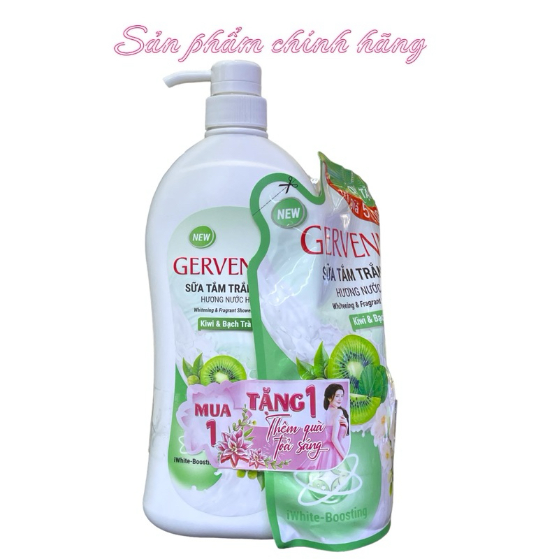 Sữa tắm Gervenne Kiwi & bạch trà trắng da hương nước hoa 900gram tặng túi 450gram