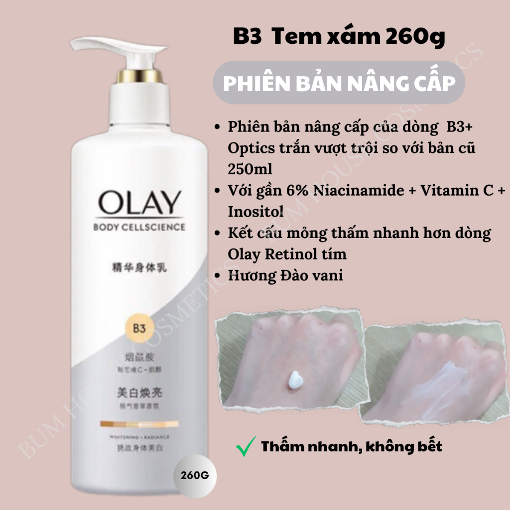 Sữa Dưỡng Thể Trắng Da OLAY Vitamin B3+ Retinol/Vitamin C Olay Bright ...