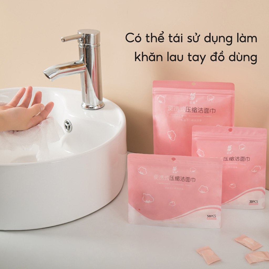 Gói 100 Khăn mặt nén dạng viên kẹo JYoohome Dùng 1 lần, Viên khăn nén dùng khi đi du lịch khách sạn