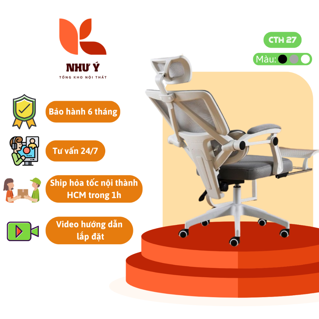 Ghế Công Thái Học Xoay Văn Phòng CTH-27 Có Tựa Đầu Gác Chân Cao Cấp ...