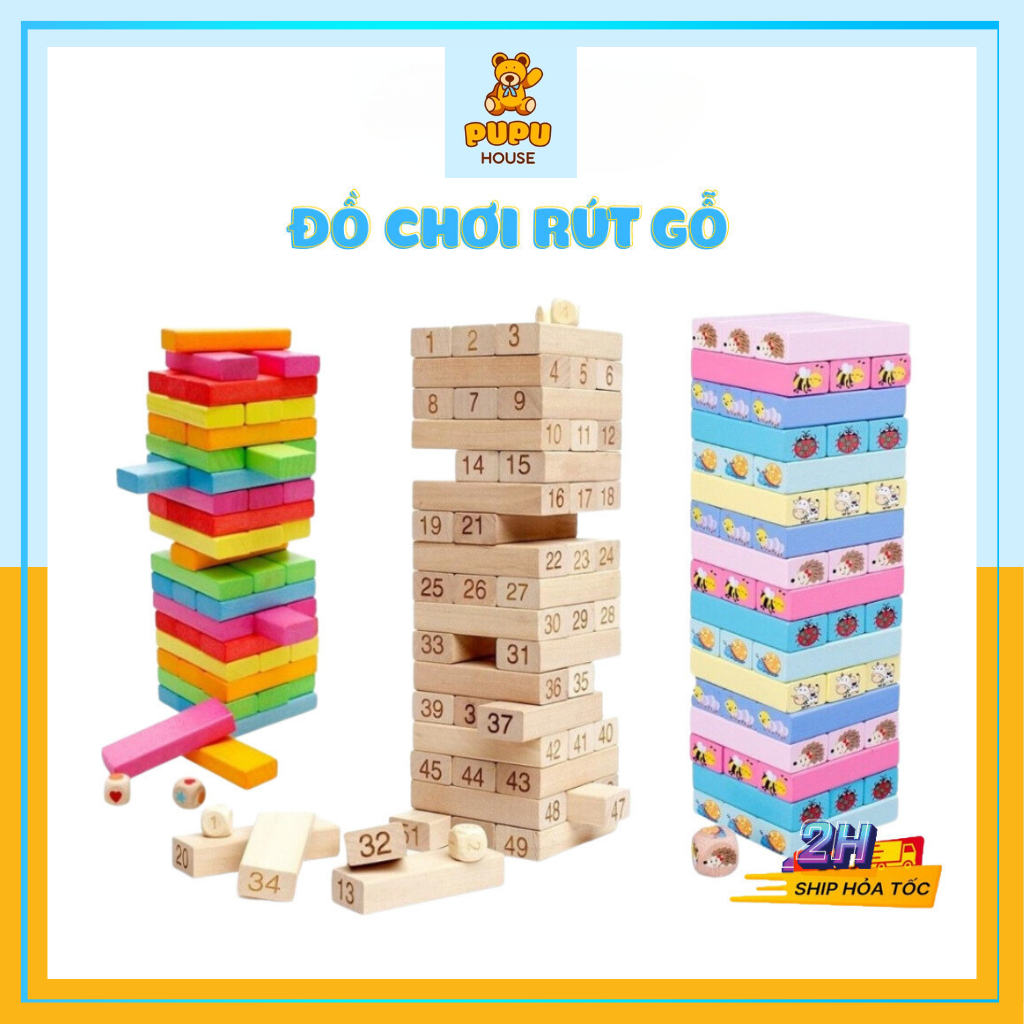 Đồ chơi Rút Gỗ Trò Chơi Rút Gỗ bằng gỗ rút gỗ Loại Lớn 48 54 thanh màu-Số-Động Vật Cho Bé giá rẻ - PUPU HOUSE