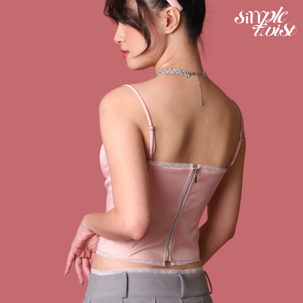 Ảnh Set áo hồng Corset ANTOINETTE phối chân váy xếp ly xám độc đáo, hiện đại - Simple Twist 4