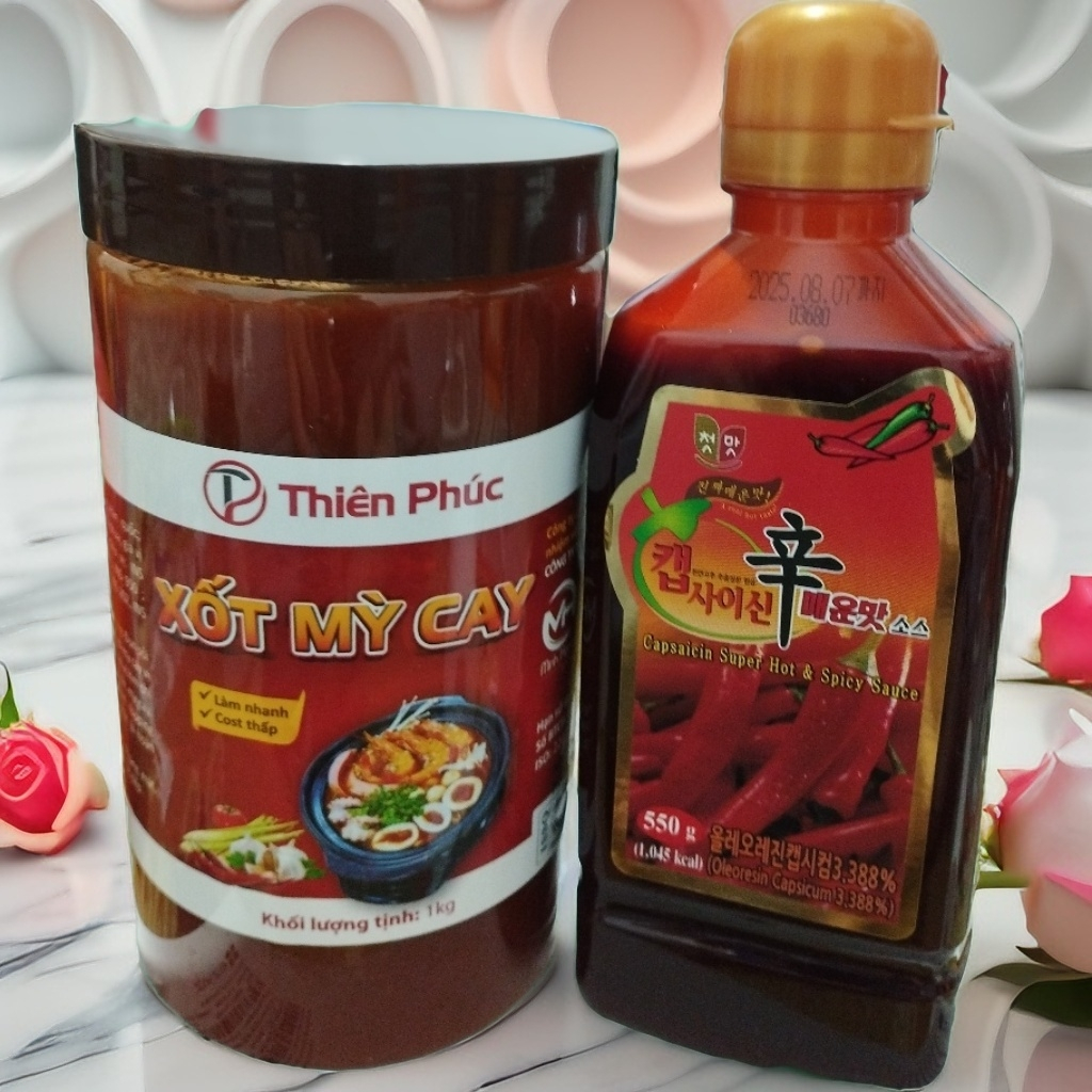 Combo Mỳ cay 7 cấp độ (1 Sốt Mỳ Cay Thiên Phúc 1kg + 1 Tinh dầu ớt siêu ...