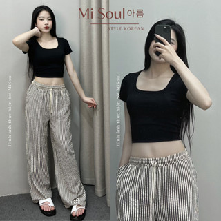 Áo Thun Cổ Vuông Tay Ngắn Misoul,Áo Croptop Cộc tay Cotton kiểu trơn basic nhiều màu 168