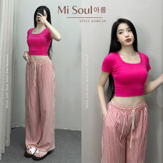 Áo Thun Cổ Vuông Tay Ngắn Misoul,Áo Croptop Cộc tay Cotton kiểu trơn basic nhiều màu 168