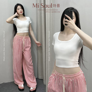 Áo Thun Cổ Vuông Tay Ngắn Misoul,Áo Croptop Cộc tay Cotton kiểu trơn basic nhiều màu 168