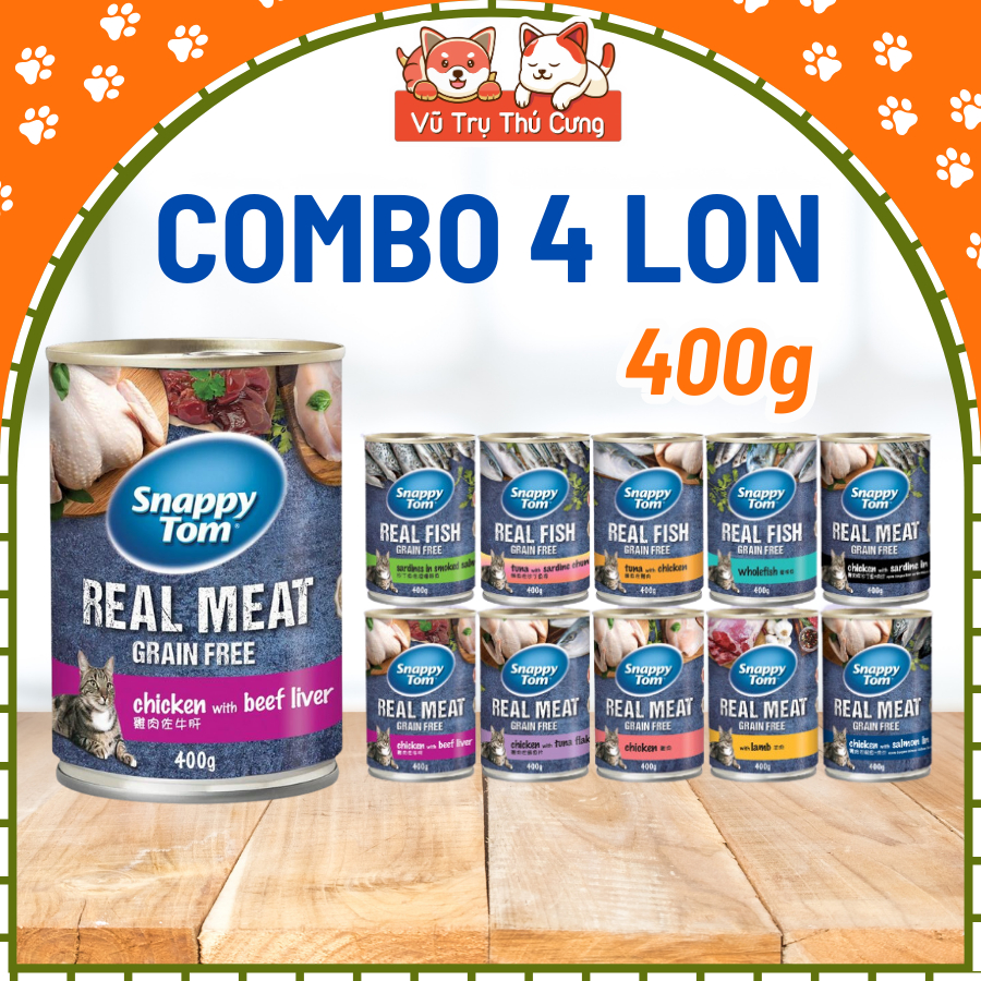 (Combo 4 Tặng 1) Pate Lon Cho Mèo Snappy Tom 400g Đa Dạng Hương Vị