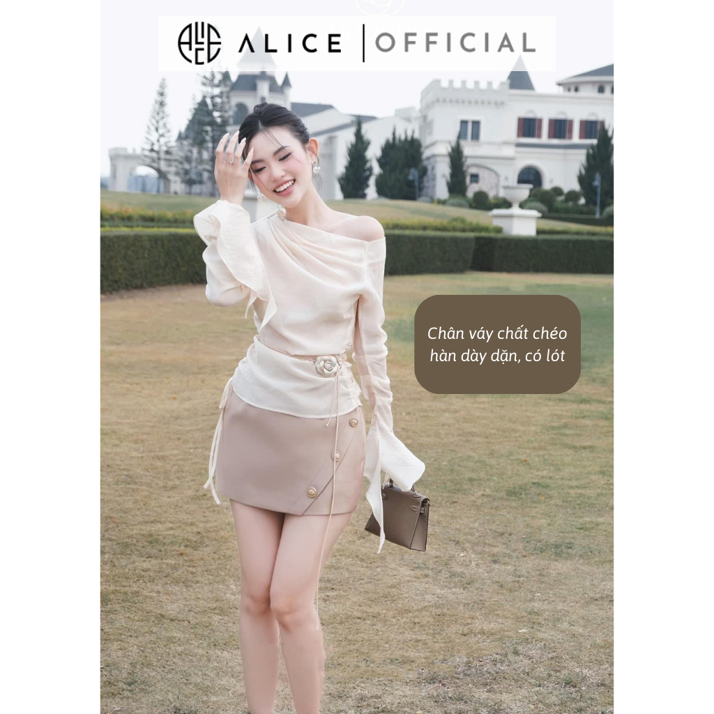 Set Đồ Nữ Áo Lệch Vai Tay Loe Cổ Xếp Li Kèm Chân Váy Dáng Ôm ALICE Chất Liệu Cao Cấp, Tôn Dáng Cho Nàng S559
