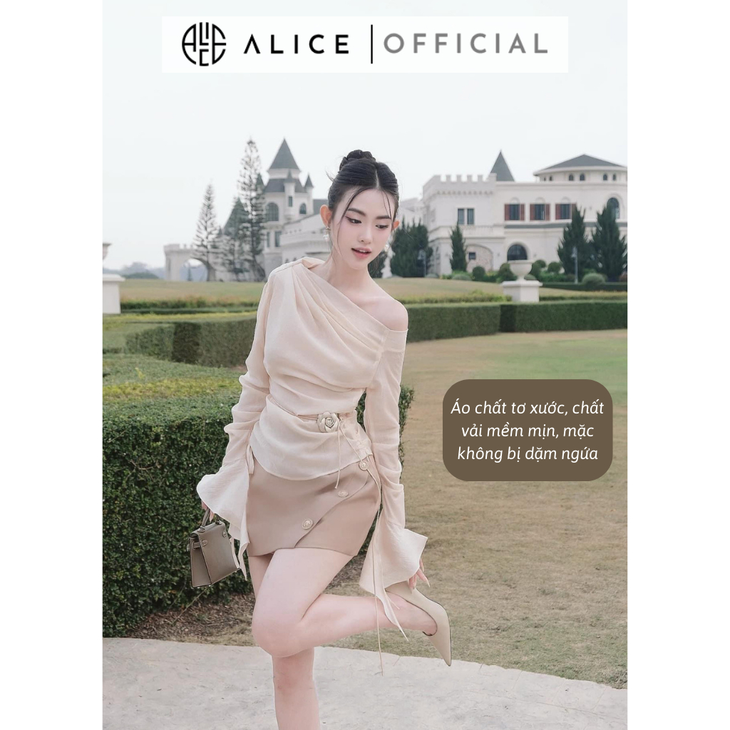 Set Đồ Nữ Áo Lệch Vai Tay Loe Cổ Xếp Li Kèm Chân Váy Dáng Ôm ALICE Chất Liệu Cao Cấp, Tôn Dáng Cho Nàng S559