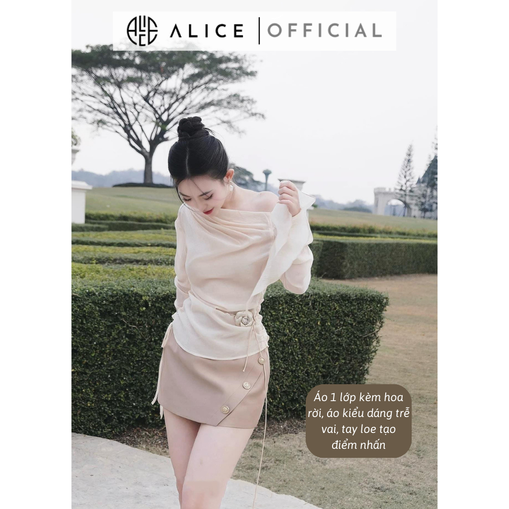Set Đồ Nữ Áo Lệch Vai Tay Loe Cổ Xếp Li Kèm Chân Váy Dáng Ôm ALICE Chất Liệu Cao Cấp, Tôn Dáng Cho Nàng S559