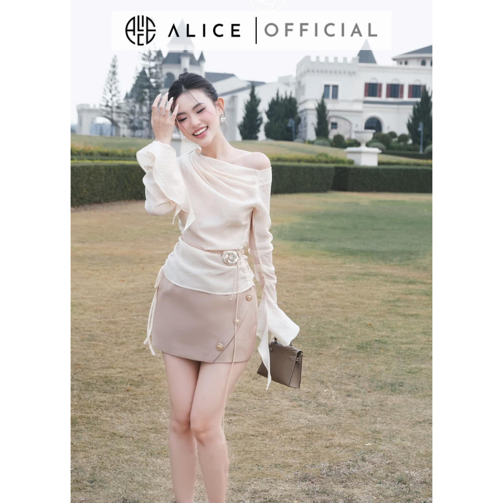 Set Đồ Nữ Áo Lệch Vai Tay Loe Cổ Xếp Li Kèm Chân Váy Dáng Ôm ALICE Chất Liệu Cao Cấp, Tôn Dáng Cho Nàng S559