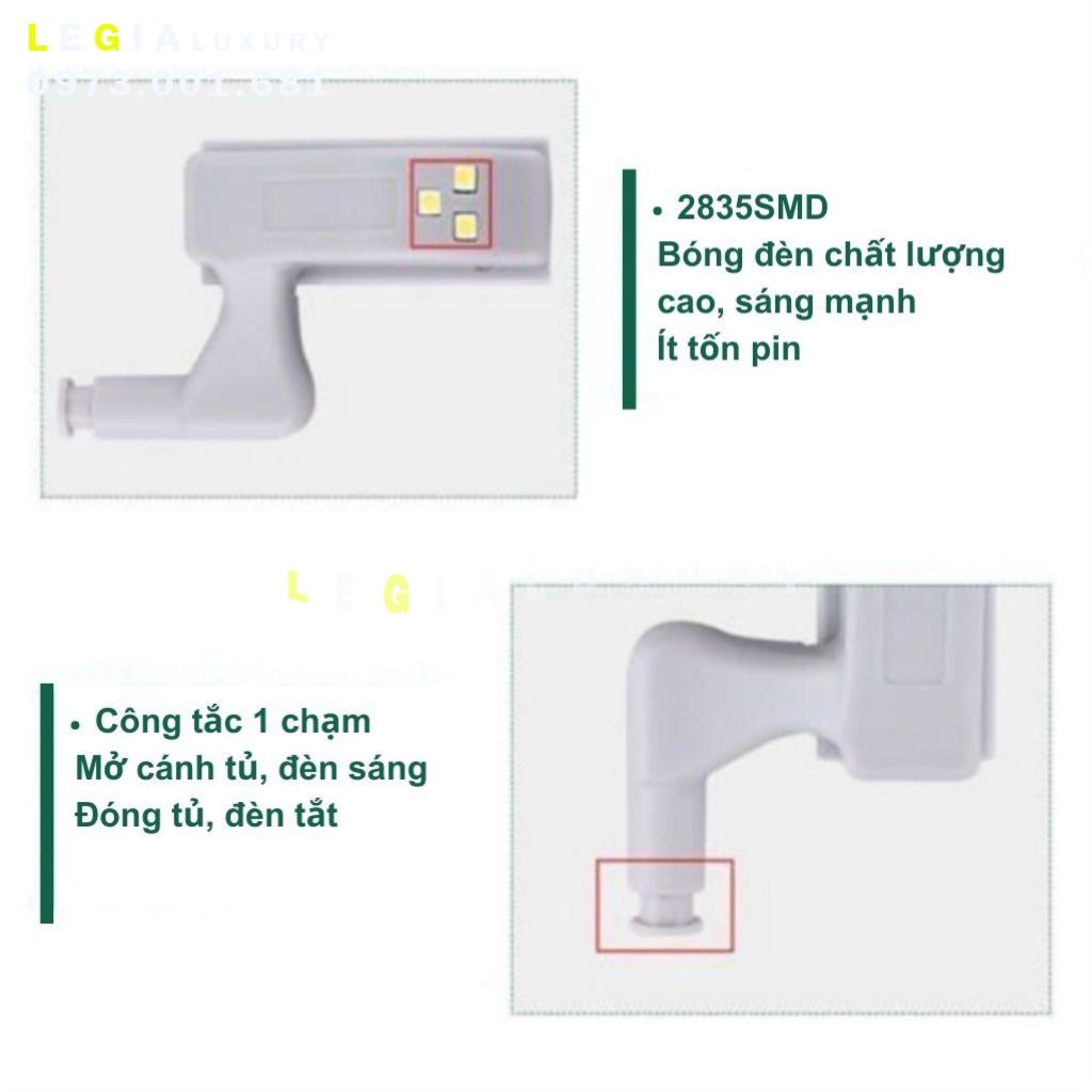 Ảnh Đèn LED gắn bản lề tủ tự động sáng nhỏ gọn cảm biến thông minh cho tủ quần áo tủ bếp tiện ích 2