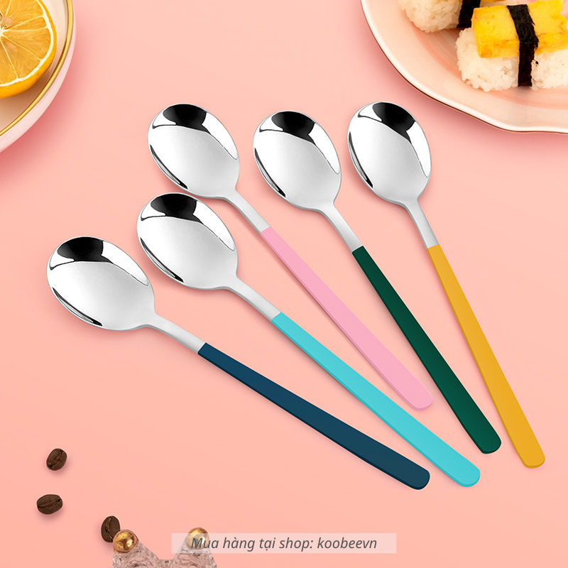 [6 MÀU] Thìa Muỗng Ăn Cơm Cán Dài Inox Không Gỉ Phong Cách Hàn Quốc 18.5cm Cao Cấp | BA29