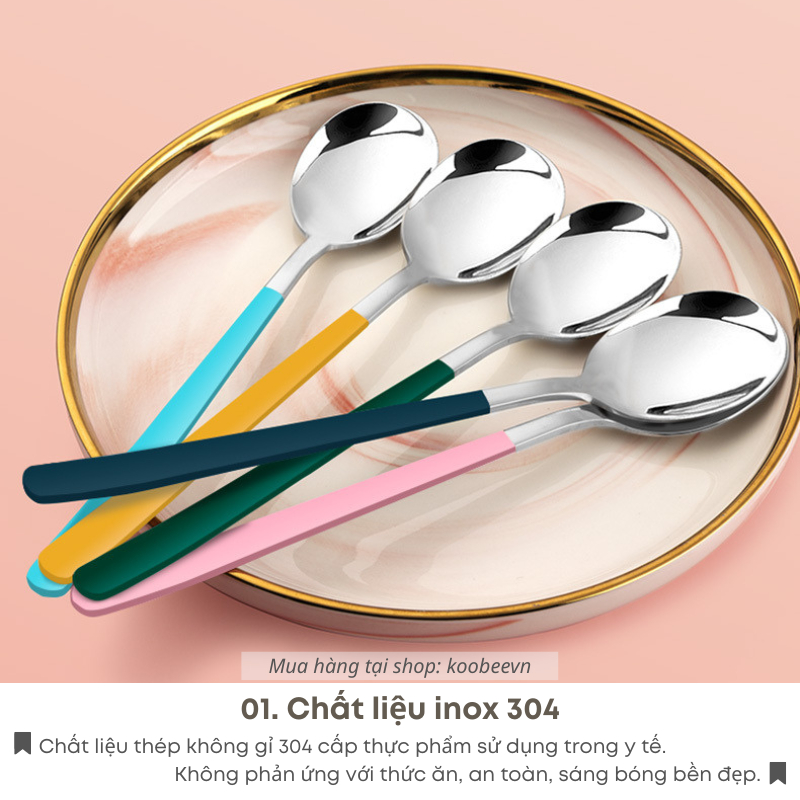 [6 MÀU] Thìa Muỗng Ăn Cơm Cán Dài Inox Không Gỉ Phong Cách Hàn Quốc 18.5cm Cao Cấp | BA29