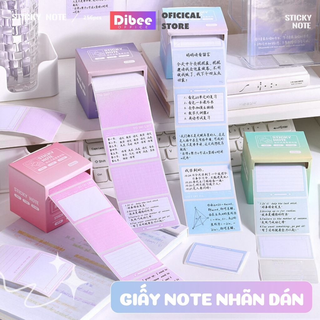 Giấy note nhãn dán DiBee màu gradient Hộp giấy note kéo dạng cuộn có ...