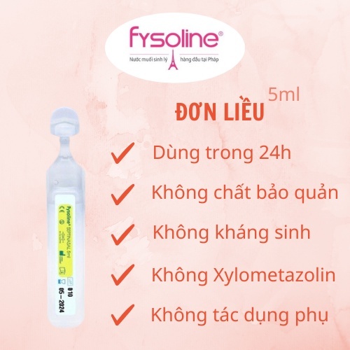 Nước Muối Sinh Lý Fysoline Vàng Pháp Kháng Khuẩn Hỗ Trợ Giảm Viêm Mũi, Sổ Mũi - Hộp 20 ống x 5ml
