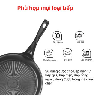 Chảo sâu lồng đúc nguyên khối đáy từ Happy Cook All Black TBWP-28IH rộng 28cm