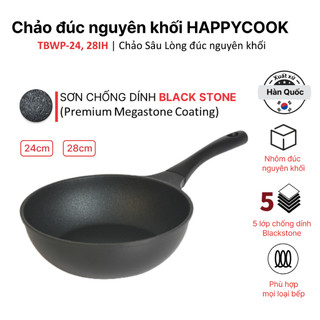 Chảo sâu lồng đúc nguyên khối đáy từ Happy Cook All Black TBWP-28IH rộng 28cm