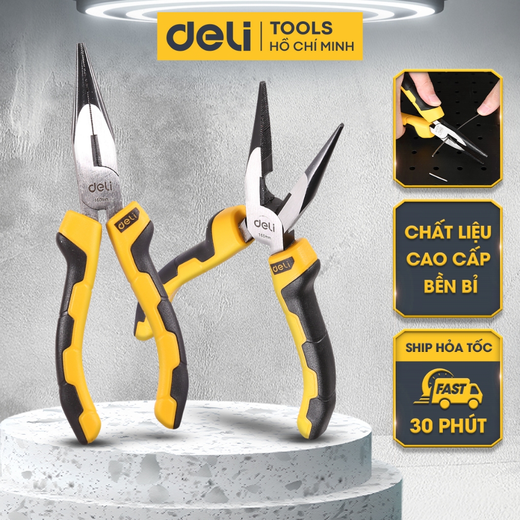 Kìm Mũi Nhọn 6/7/8 Inch Chính Hãng DELI - Chất Liệu Thép Cao Cấp Siêu Bền - Tay Cầm Chống Trượt