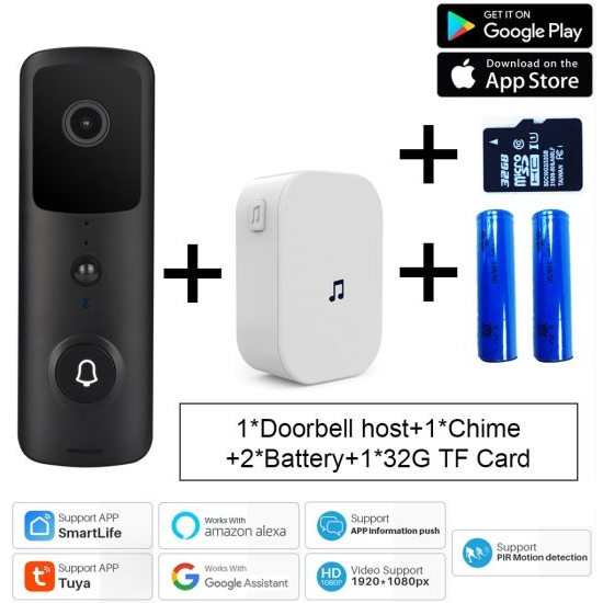 Chuông cửa không dây V30 app Tuya - có camera, đàm thoại 2 chiều