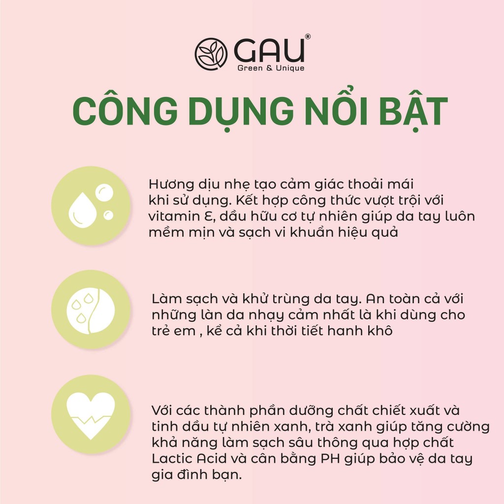 Nước Rửa Tay Hữu Cơ Thiên nhiên Lên Men GAU Trà Xanh Chanh Bay Mùi tanh Sạch Dầu Mỡ 1 lần rửa 500ml