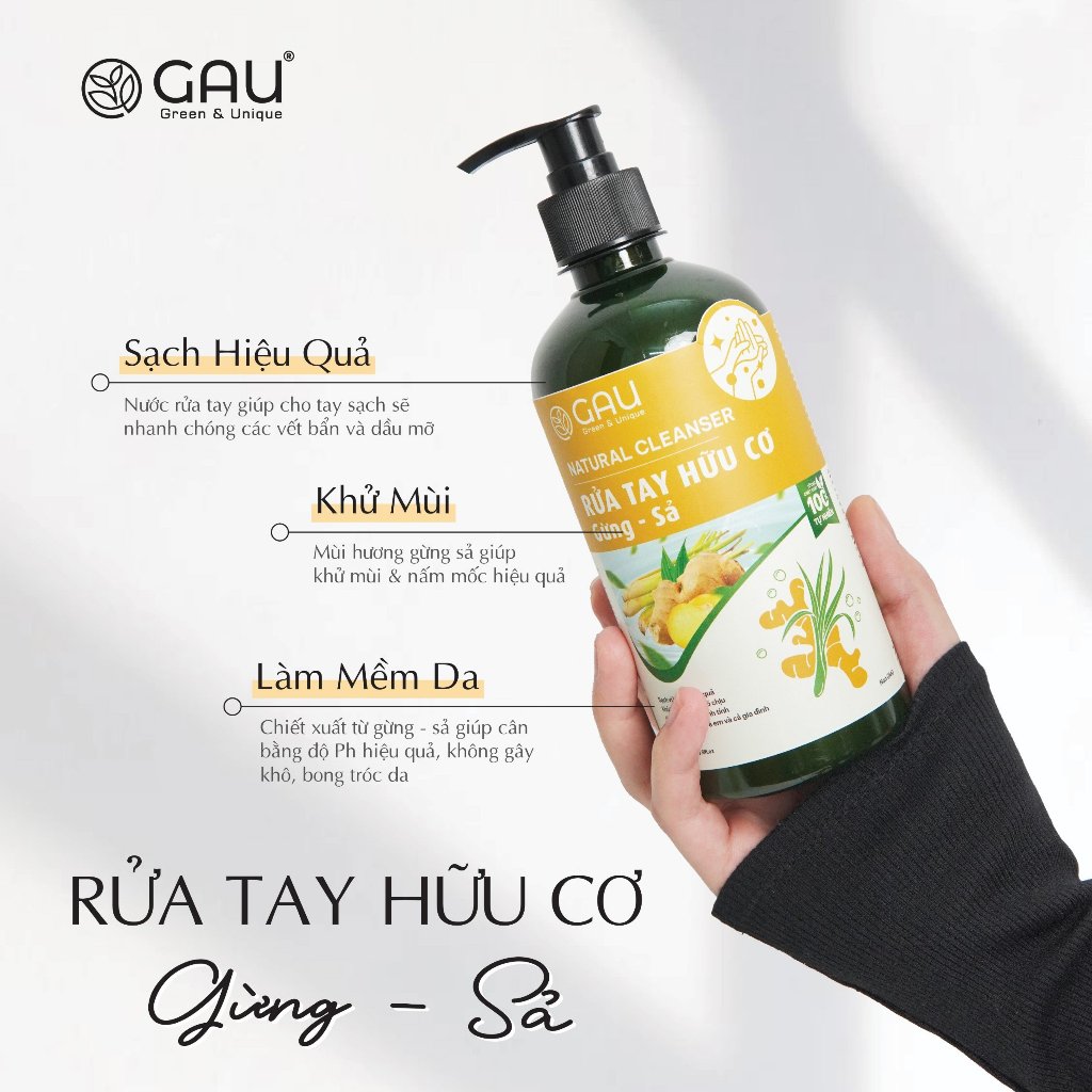 Nước Rửa Tay Gừng Sả Hữu Cơ Thiên nhiên Lên Men GAU Đánh bay Mùi Tanh Dầu mỡ Natural Cleanser 500ml