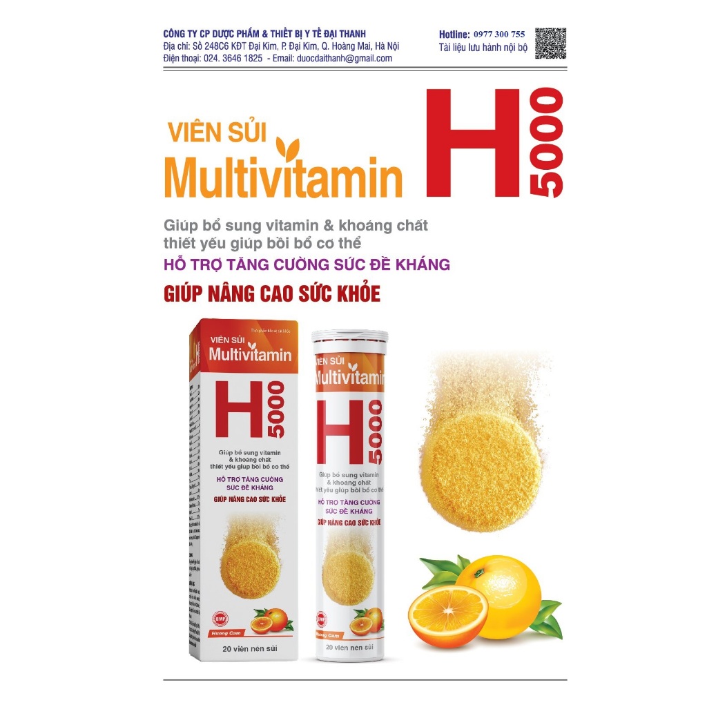 Viên sủi tăng đề kháng Multivitamin H5000 Hương cam