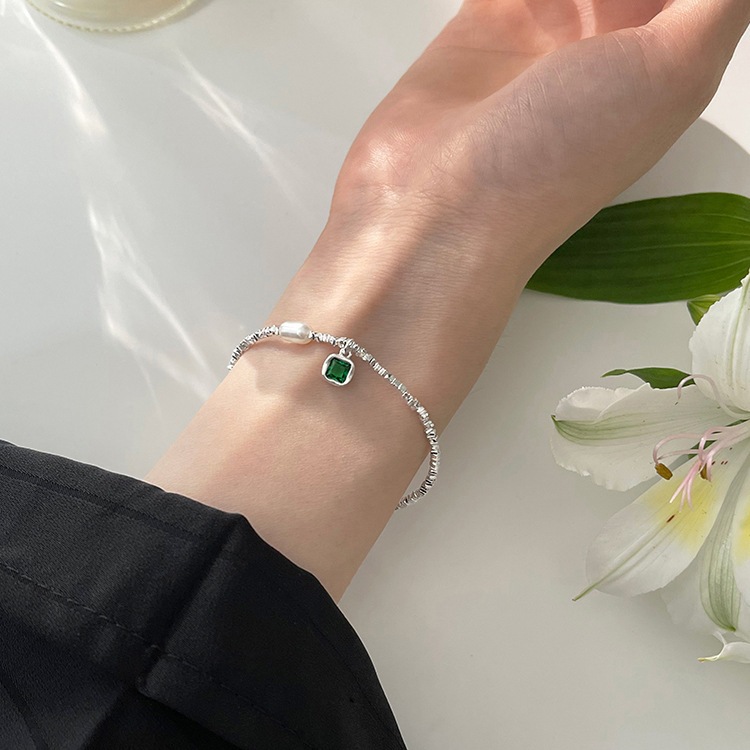 Vòng tay bạc s925 thương hiệu AROCH JEWLERY họa tiết đá xanh s5534 ...